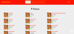 Working application, displaying pizzas - items generated by Mustache JS